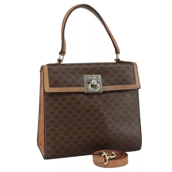 CELINE Macadam Canvas Hand Bag PVC Leather 2way Brown Auth - Picture 1 of 16